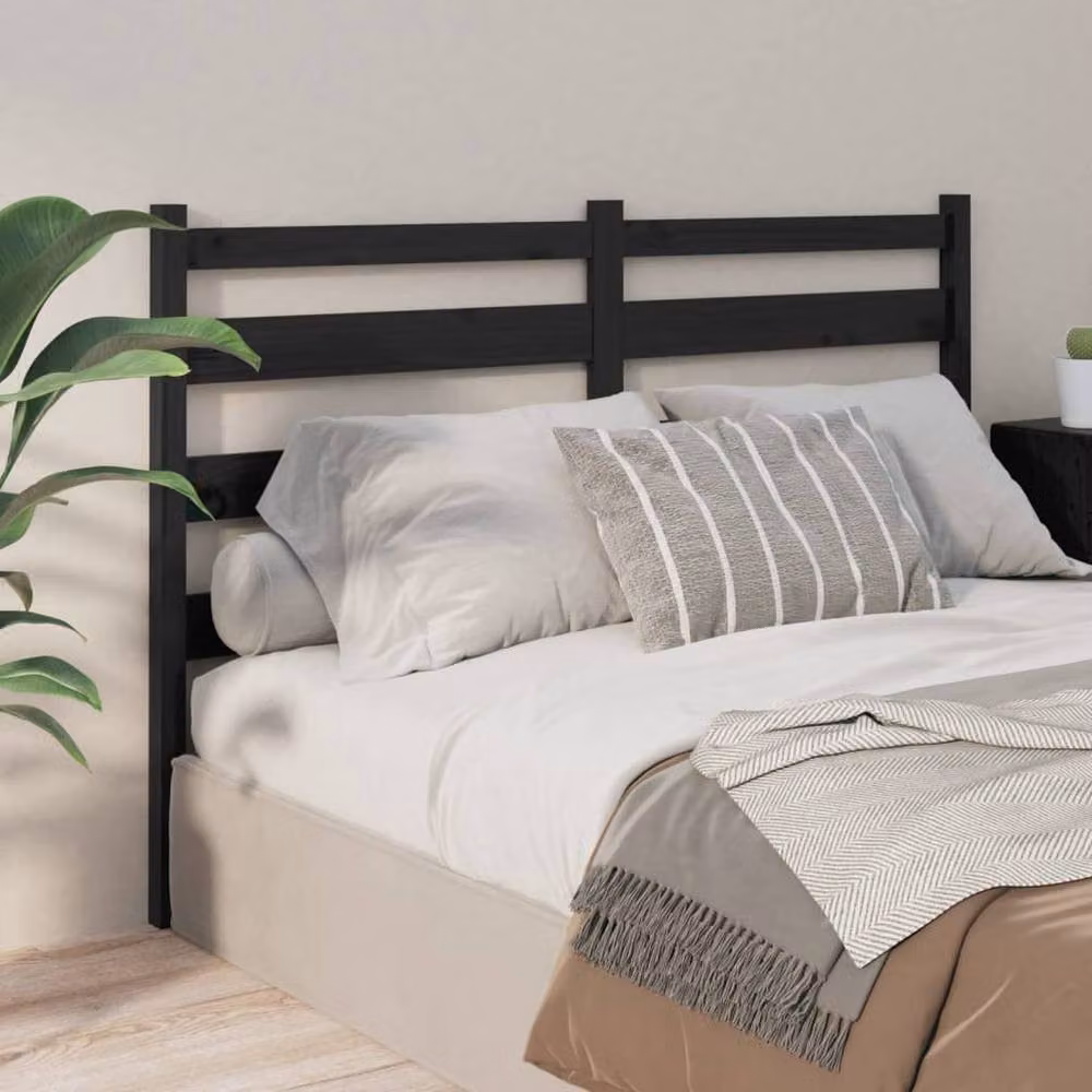 Berkfield Home Black Solid Pine Wood Bed Headboard, W: 126 cm, D: 4 cm, H: 100 cm – 2
