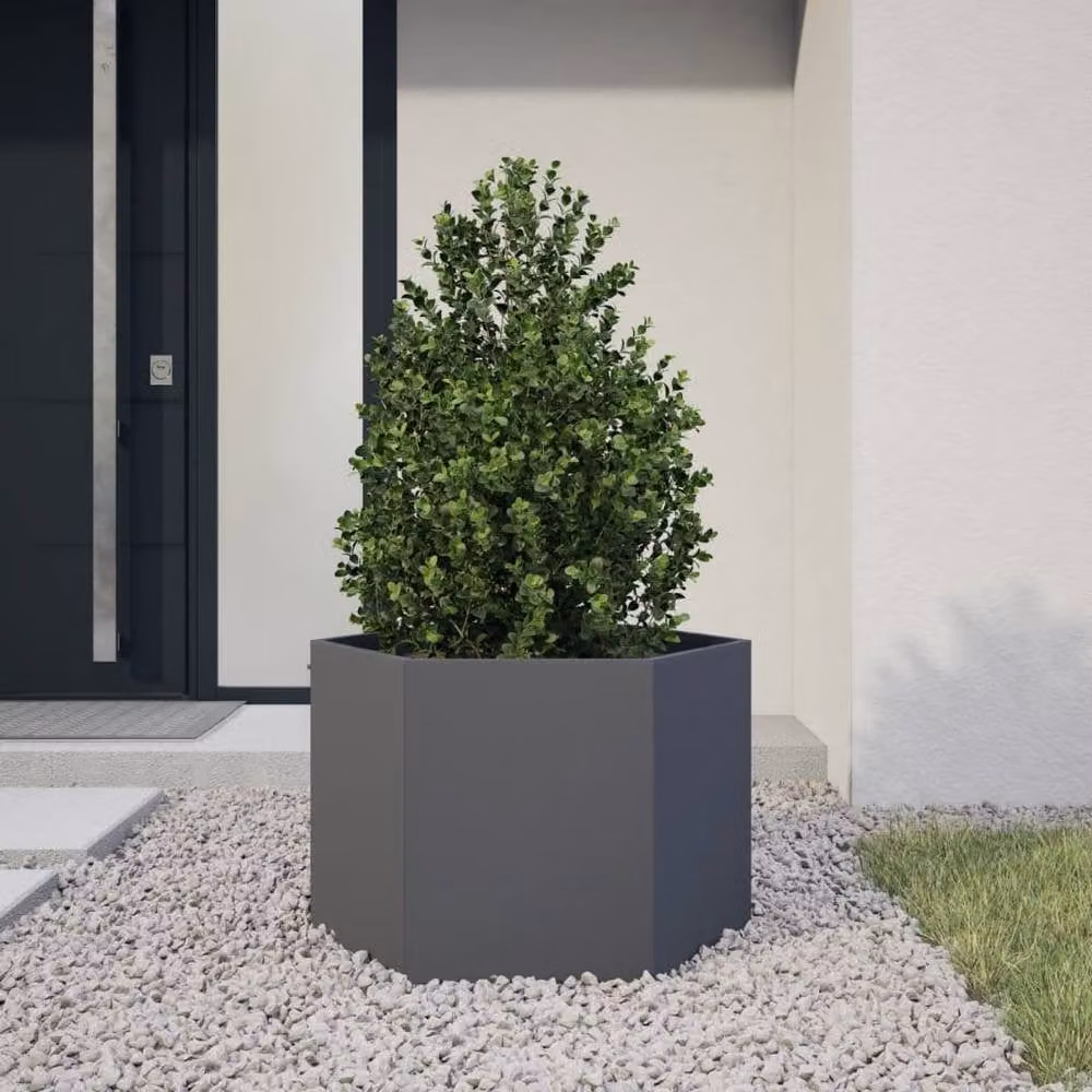 Berkfield Home Anthracite Steel Hexagon Garden Planter Tub, W: 69 cm, D: 60 cm, H: 45 cm – 2
