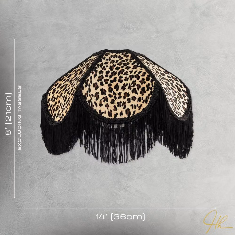 Happy Homewares Leopard Print Velvet Victorian Lamp Shade in Multicolour and Black with Tassels and Trims, Diameter: 36 cm – 6