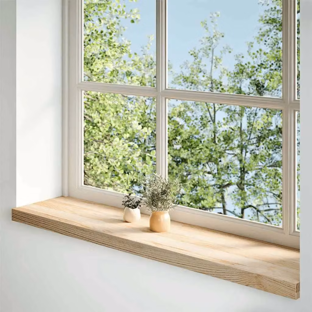 Berkfield Home Solid Oak Wood Window Sills, 2 Pieces, Brown, W: 100 cm, D: 25 cm, H: 2 cm – 2