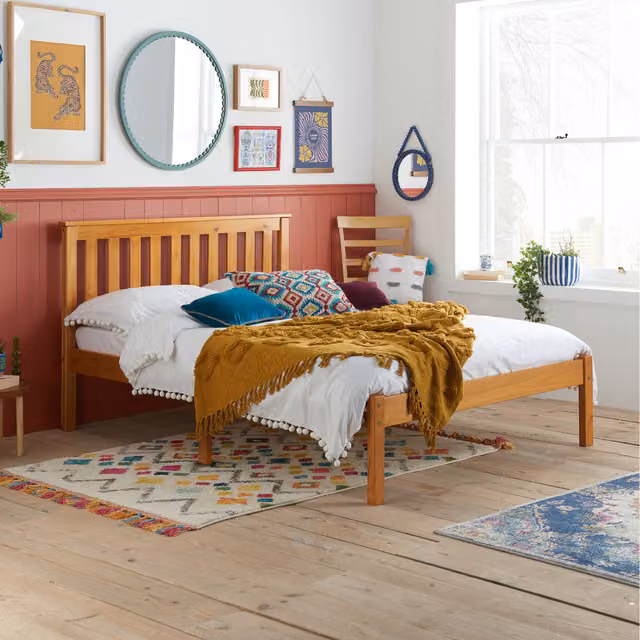 Birlea Denver Small Double Bed in Brown Lacquered Pine
