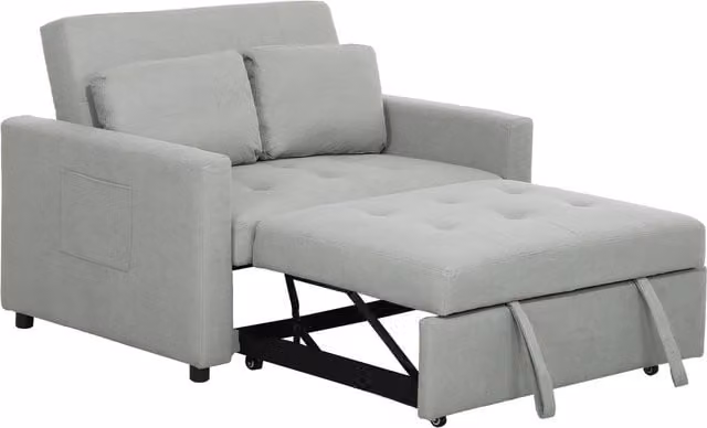 HOMCOM Modern Velvet Two-Seater Click-Clack Sofa Bed in Grey with Solid Wood Frame and Removable Covers – 1