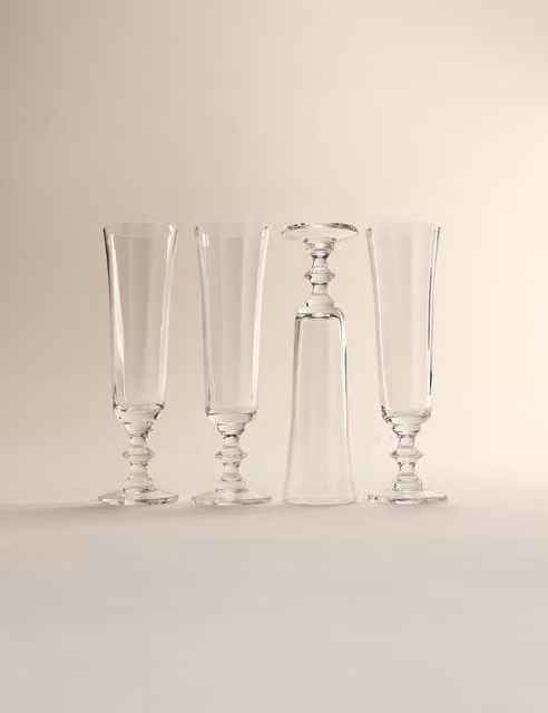 M&S Set of 4 Etoile Clear Glass Champagne Flutes