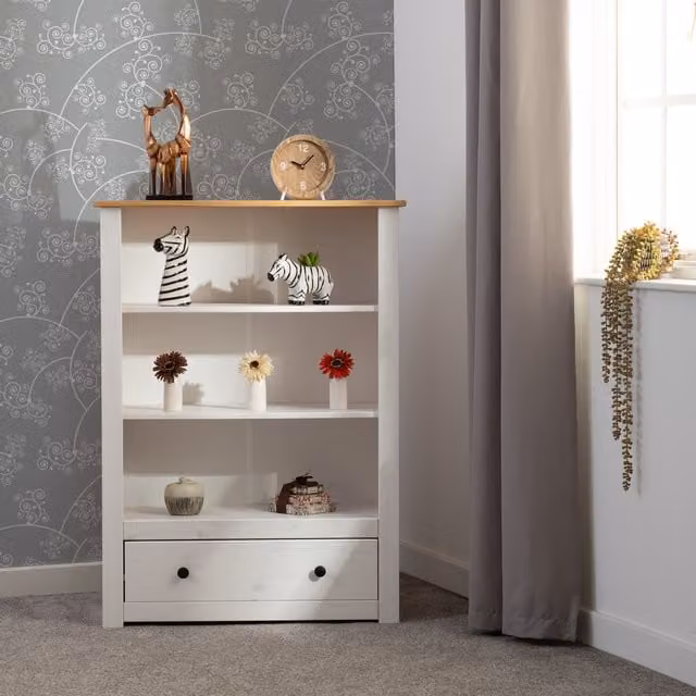 Seconique Panama 1 Drawer Bookcase in White Pine Wood