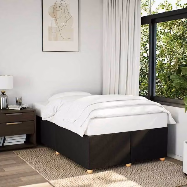 Berkfield Home Upholstered Fabric Bed Frame in Black, Double (W: 140 cm, L: 200 cm)