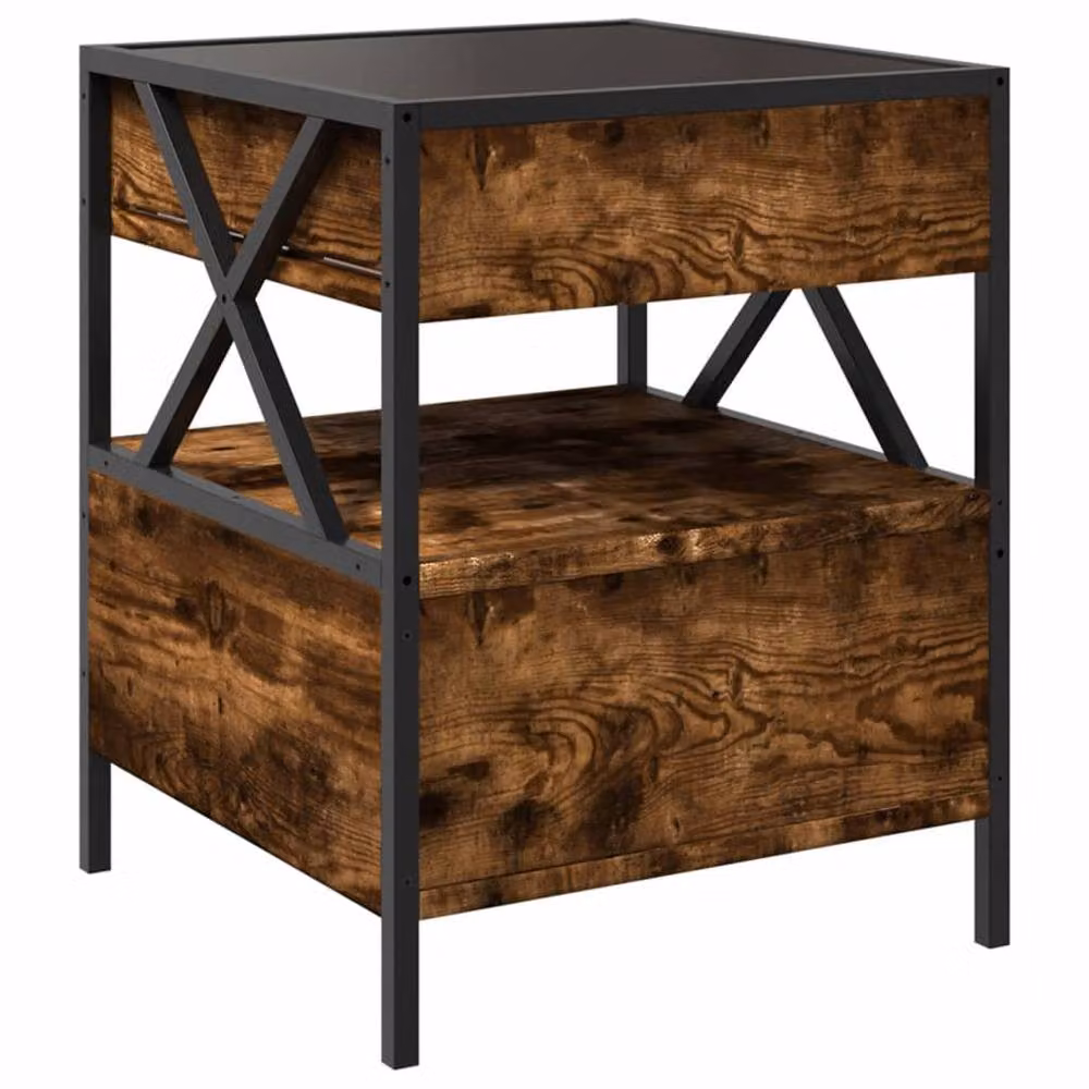 Berkfield Home Infinity LED Bedside Table in Smoked Oak Brown with Mirror Top, W/D/H: 40 x 40 x 51 cm – 5