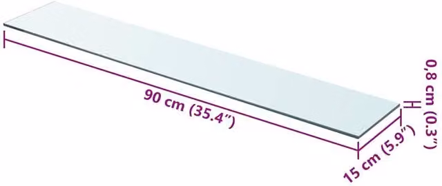 Berkfield Home Clear Glass Shelf Panel W: 90 cm, H: 15 cm