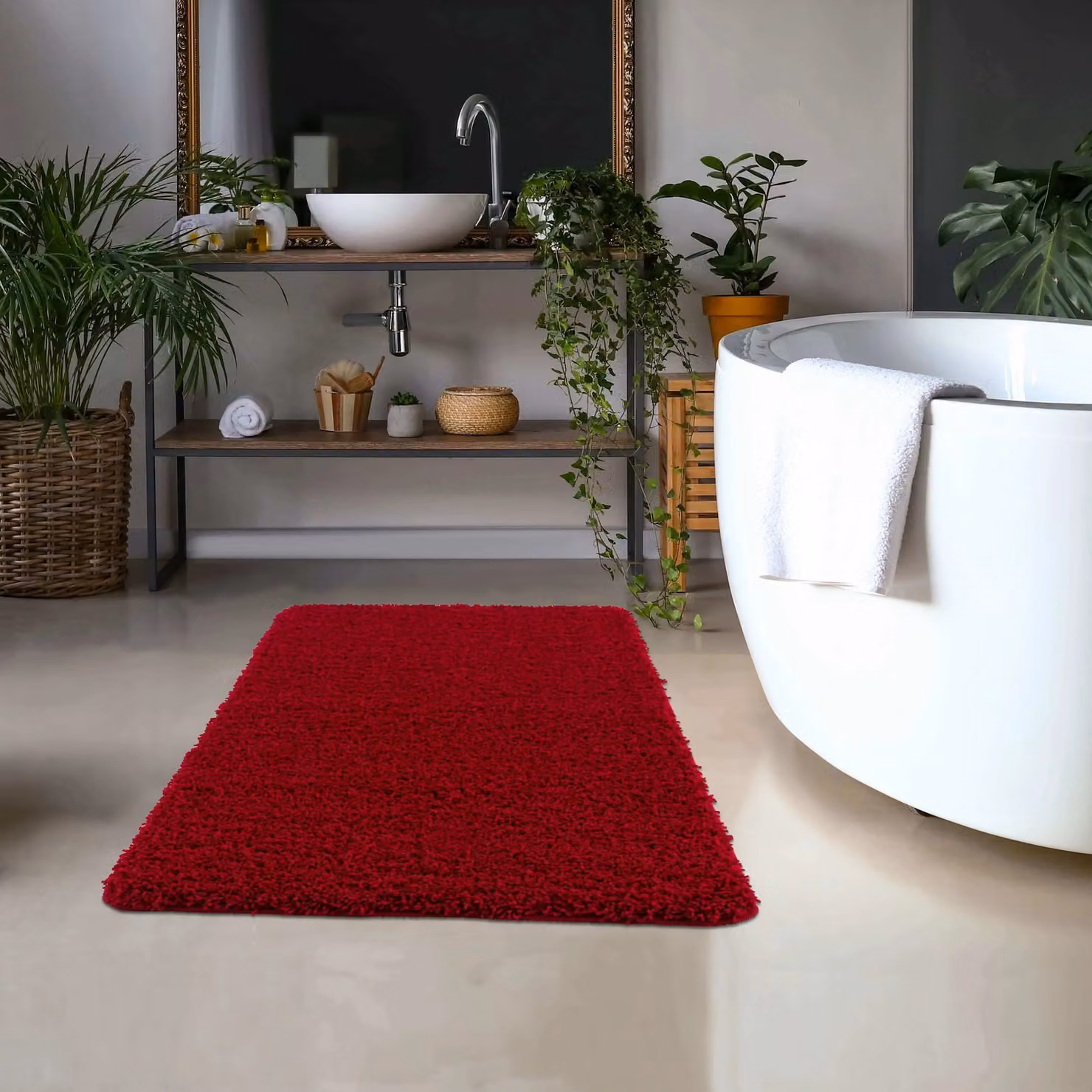 THE RUGS Red Plain Shaggy Rug, Washable, Non-Slip and Stain Resistant, W: 67 cm, L: 200 cm – 2