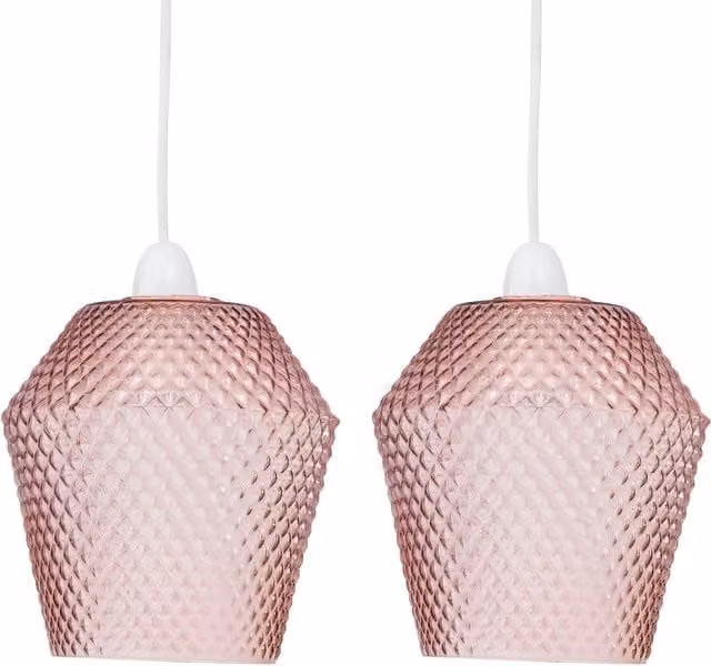 First Choice Lighting Porter Set of 2 Pink Textured Glass Easy Fit Pendant Shades