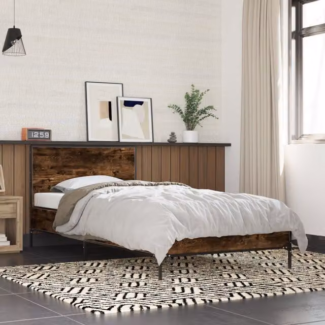 Berkfield Home Smoked Oak Bed Frame in Brown, W/D/H: 100 x 200 cm – 1