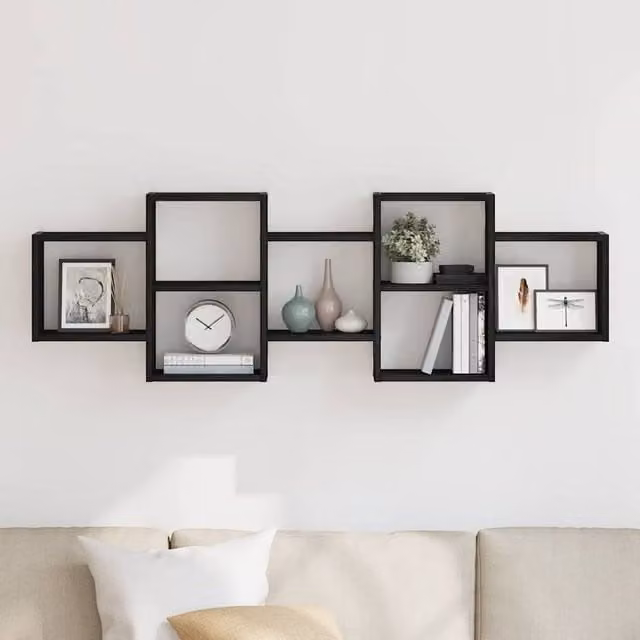 Berkfield Home Black Oak Wall Shelf, W/D/H: 129 x 18 x 42 cm – 1