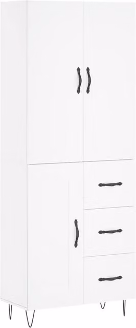 Berkfield Home Modern White Highboard with Hinged Doors and Internal Shelves, W/D/H: 69.5 x 34 x 180 cm