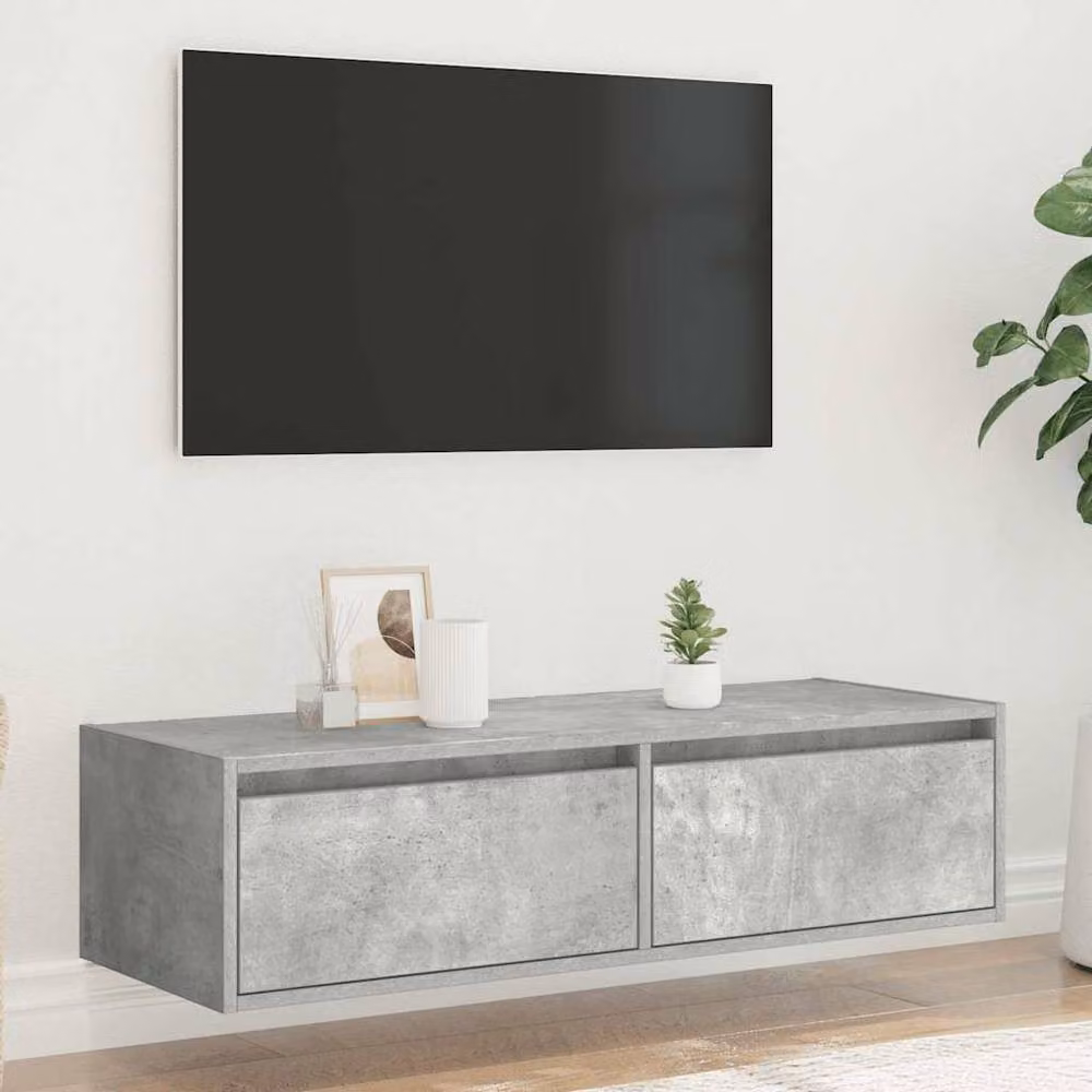 Berkfield Home Modern TV Cabinet with LED Lights in Concrete Grey, W: 100 cm, D: 35.5 cm, H: 25 cm – 3