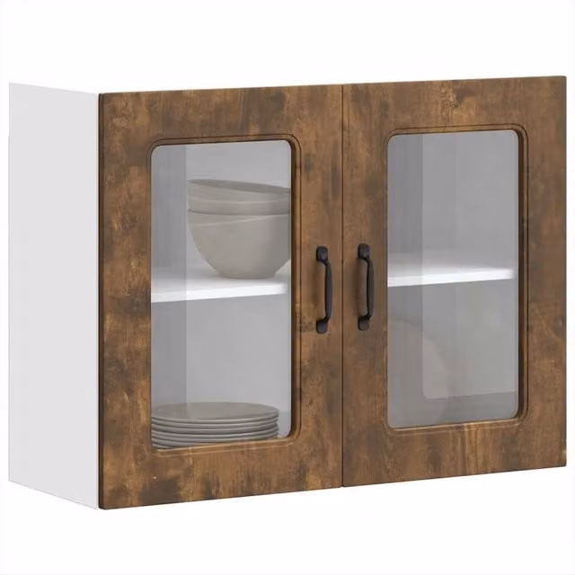 Berkfield Home Kalmar Wall Mounted Kitchen Cabinet with Glass Doors in Smoked Oak Brown – 1