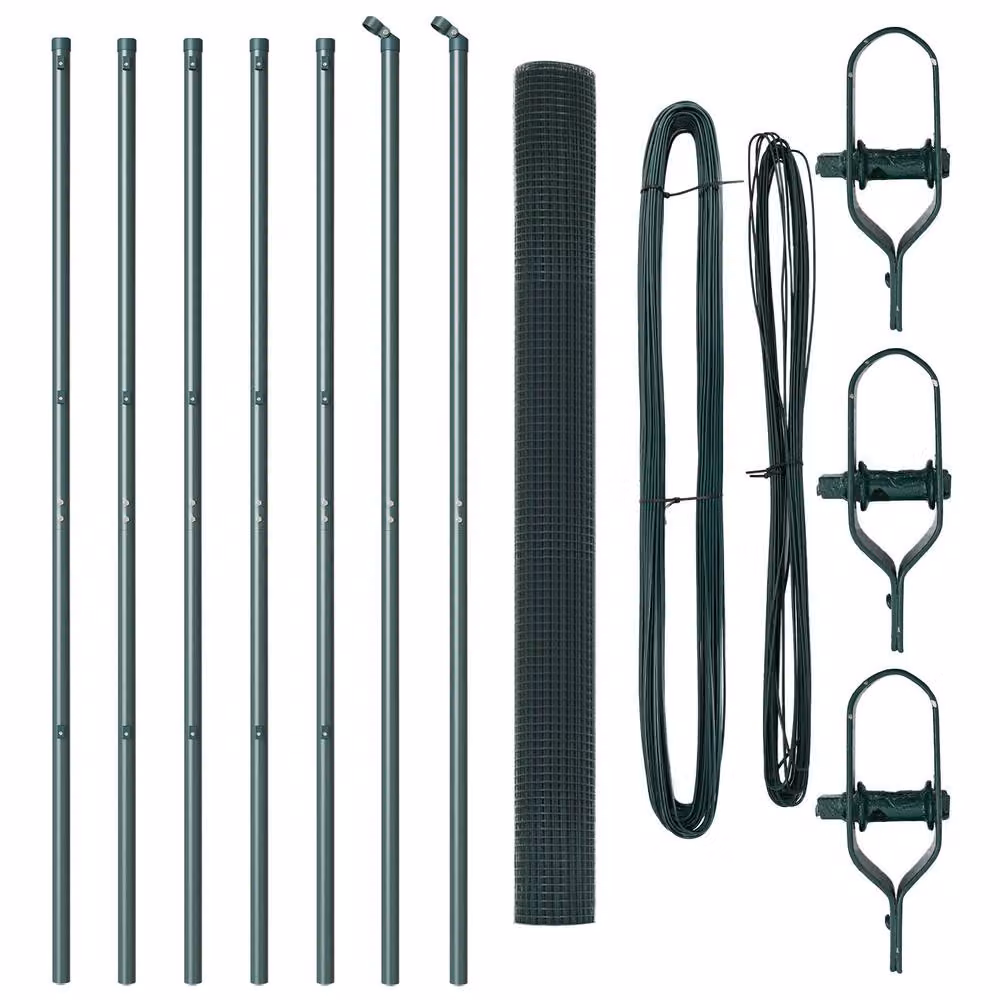 Berkfield Home Round Green PVC-coated Steel Fence Post Set of 2 – 2