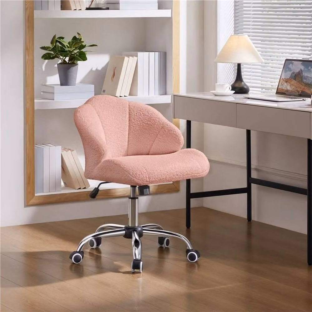 Kelvenix Pink Velvet Task Chair with Tufted Shell-Shaped Back and 360 Swivel Base – 2