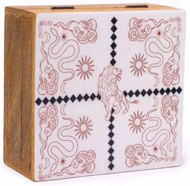 KDMD Hop Hare Big Enameled Square Box with Lion and Snakes Design in White