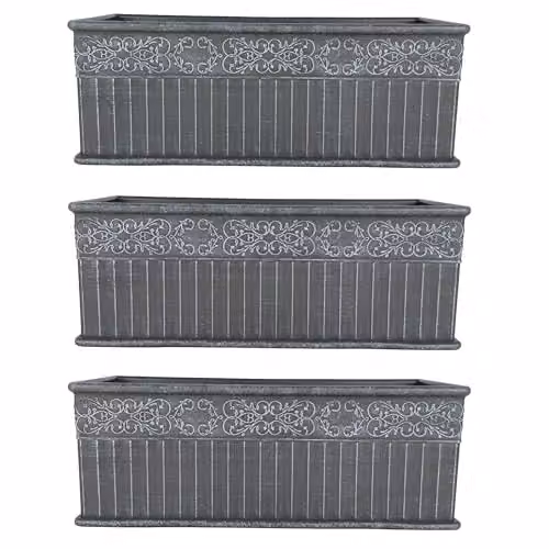 Garden Gear Damask Lead Effect Planters, Grey, Set of 3 – 1