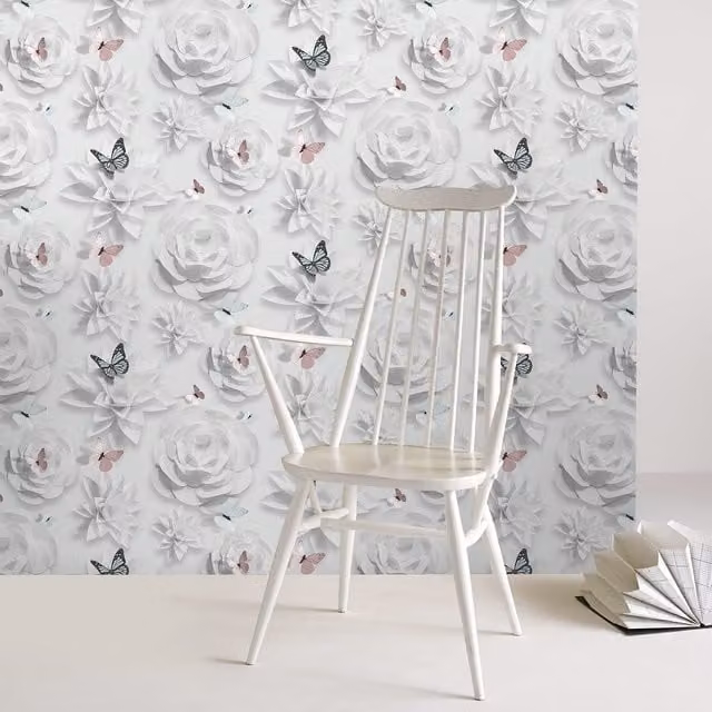 Superfresco Easy Origami Florals Botanical Wallpaper in White and Multicolour