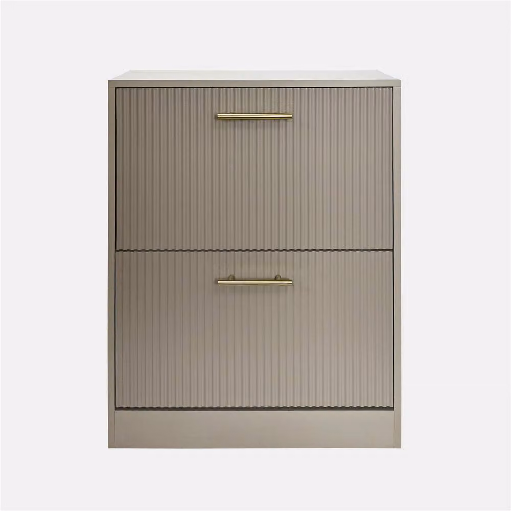 OHS Modern Ribbed 2-Drawer Shoe Cabinet with Tilting Compartments in Beige – 2