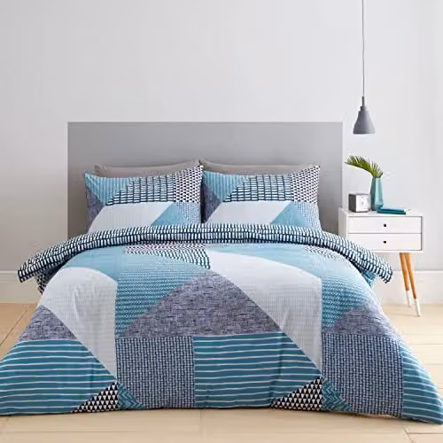Catherine Lansfield Larsson Geo Reversible Double Duvet Cover Set with Pillowcases, Teal Green, W/D/H: 200 x 180 cm – 2