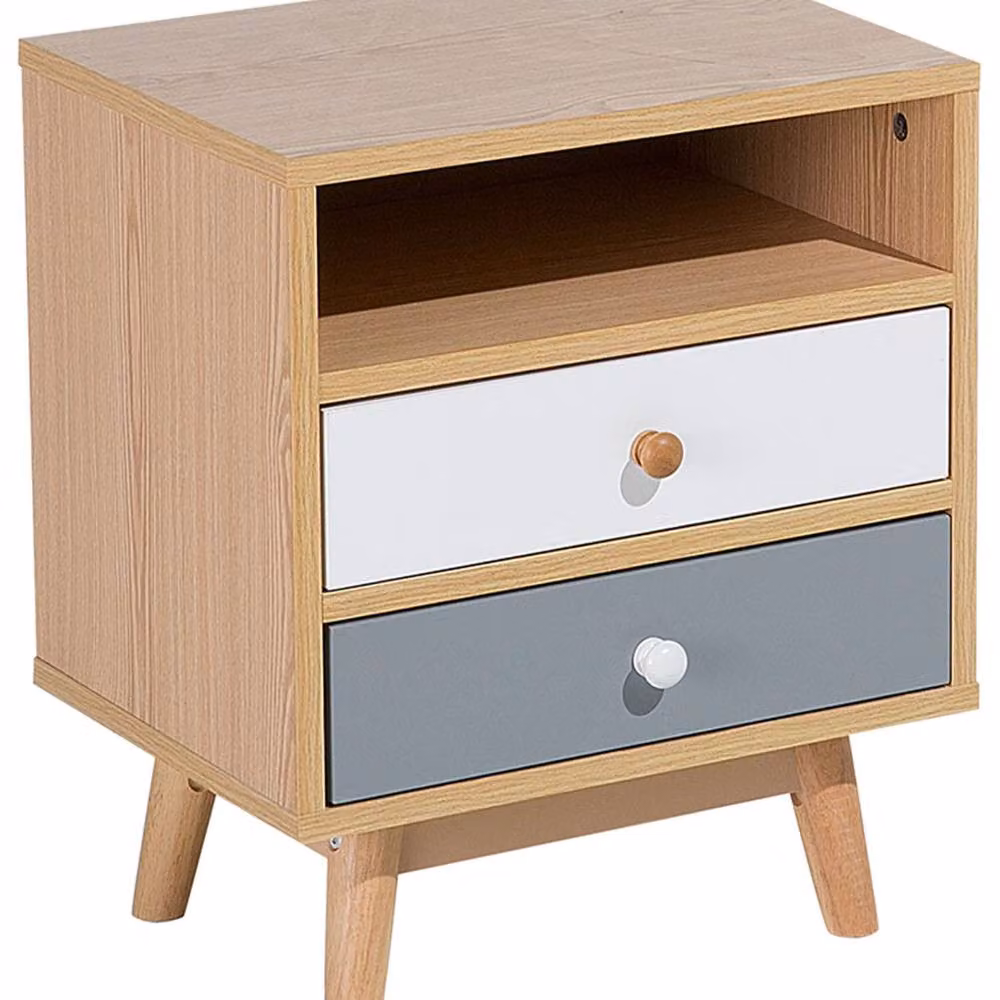 Wyld and Coco Bedside Table in Brown with Two Drawers and Open Shelf – 2