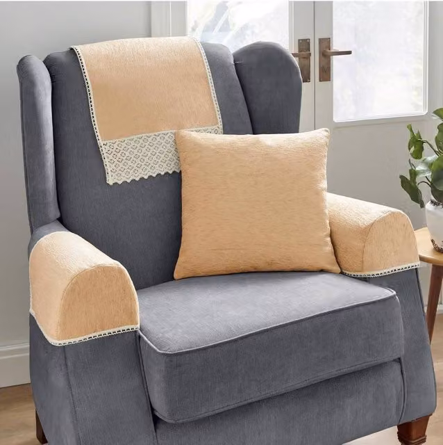 Chums Stain-Resistant Chenille Armchair Accessories in Plain Beige Polyester