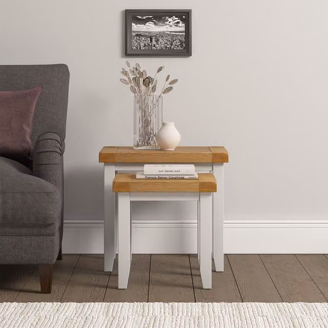 Seconique Windsor Nest of 2 Tables in Oak and White