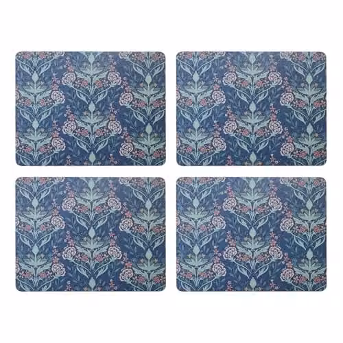 Creative Tops Set of 4 Blue Floral Art Nouveau Rectangular Placemats with Cork Backing, W: 30 cm, D: 22 cm, H: 1.5 cm – 1