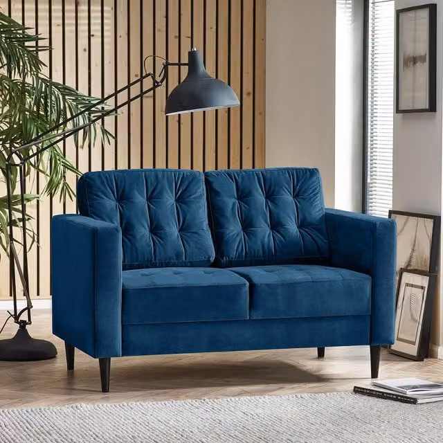 FurnitureboxUK Jade 2-Seater Navy Blue Velvet Sofa with Solid Wood Frame – 1