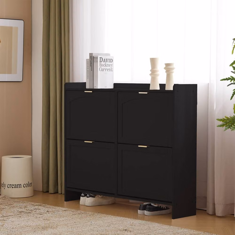 Merax Black Tilting Compartment Shoe Storage Cabinet with Internal Drawers and Shelves – 3