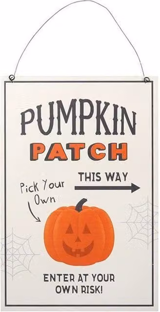 KDMD Pumpkin Patch Halloween Hanging Sign in Grey and Multicolour, Metal, 30 cm