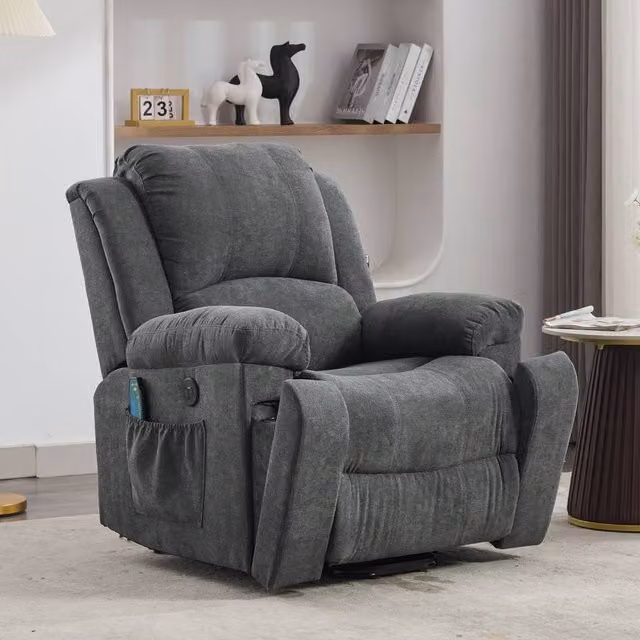 Rolipo Grey Fabric Power Massage Recliner Chair with Heat and Vibration – 1