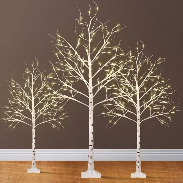 EONLION 3-Piece White Twig Christmas Tree Set, Height: 100 cm