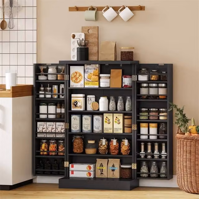 Nordara Black Matt Freestanding Kitchen Storage Cabinet with Hinged Doors and Internal Shelves – 1