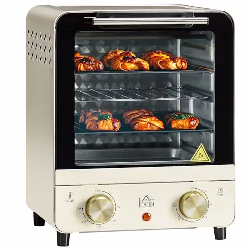 HOMCOM 15L Convection Mini Oven and Grill with Timer, 1000W, White – 1