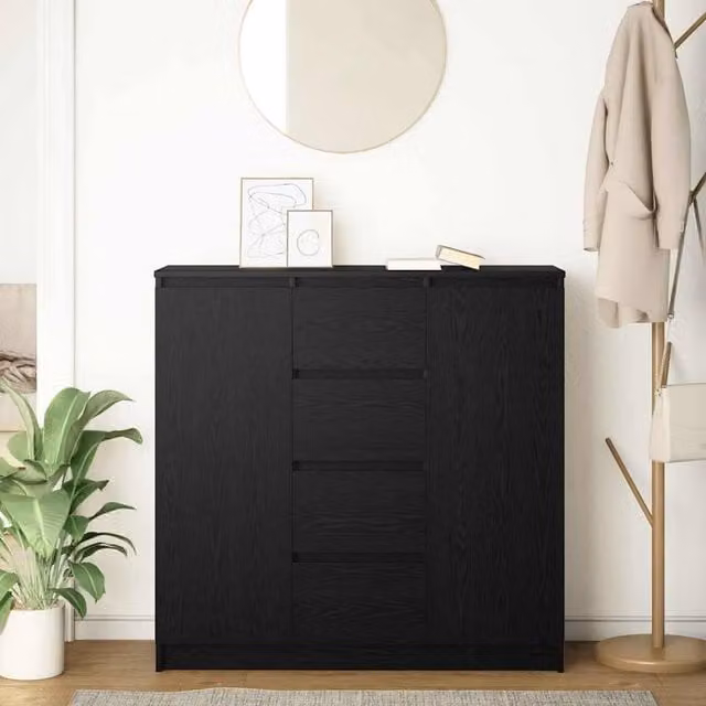 Berkfield Home Modern Sideboard with Drawers in Black Oak, W/D/H: 100.5 x 35.0 x 98.5 cm – 1