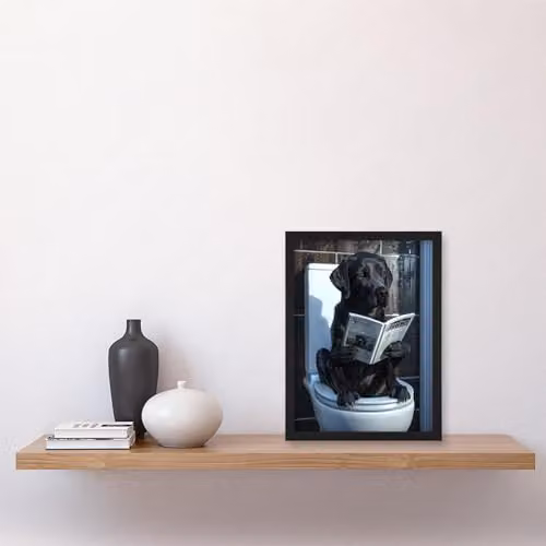 Artery8 Black Labrador Reading on Toilet Funny Dog Lover Framed Wall Art Print, A4 – 4