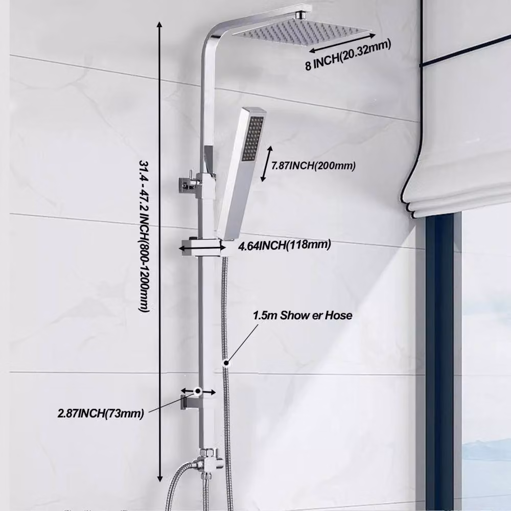 Nordara Waterfall Square Dual Shower Head with Riser Rail in Silver Ceramic – 2