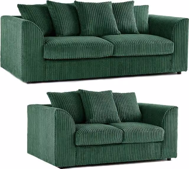 Luxor Living Green Jumbo Cord Fabric 3 + 2 Sofa Suite with Scatter Cushions