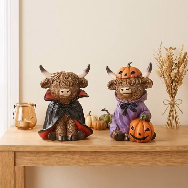 Garden Greatness Duo Highland Cow Halloween Tabletop Ornaments, Multicolour, 2 Pack