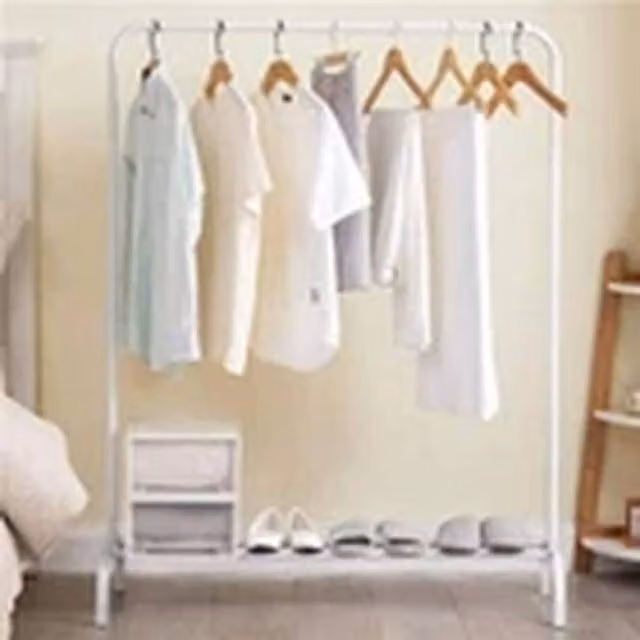 Havendro White Heavy Duty Metal Clothes Stand and Shoe Storage Shelf for your Bedroom W/D/H: 140 x 42 x 42 cm