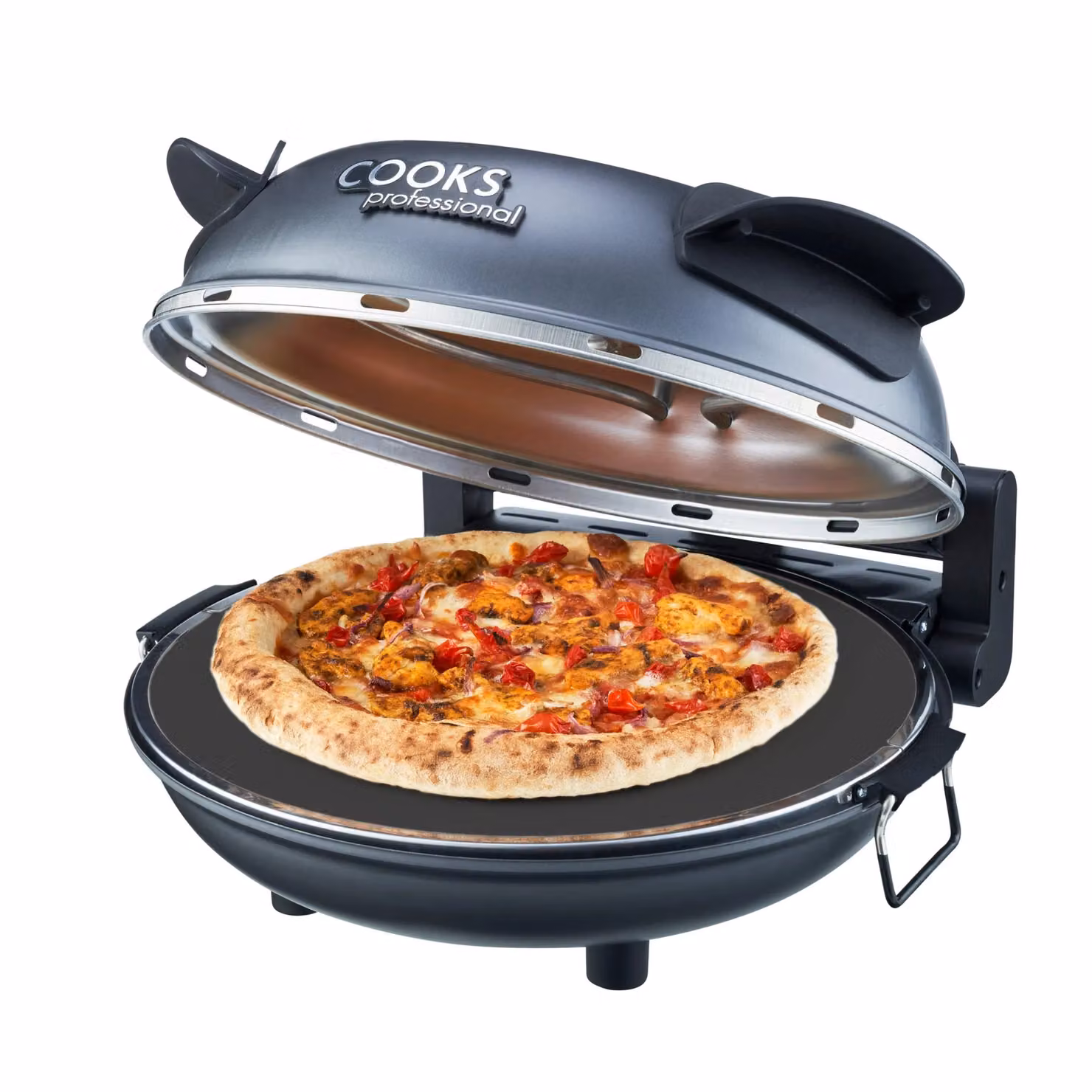 Cooks Professional Electric Pizza Oven Set in Grey with Board, Paddles, Baking Sheet and Cutter – 6