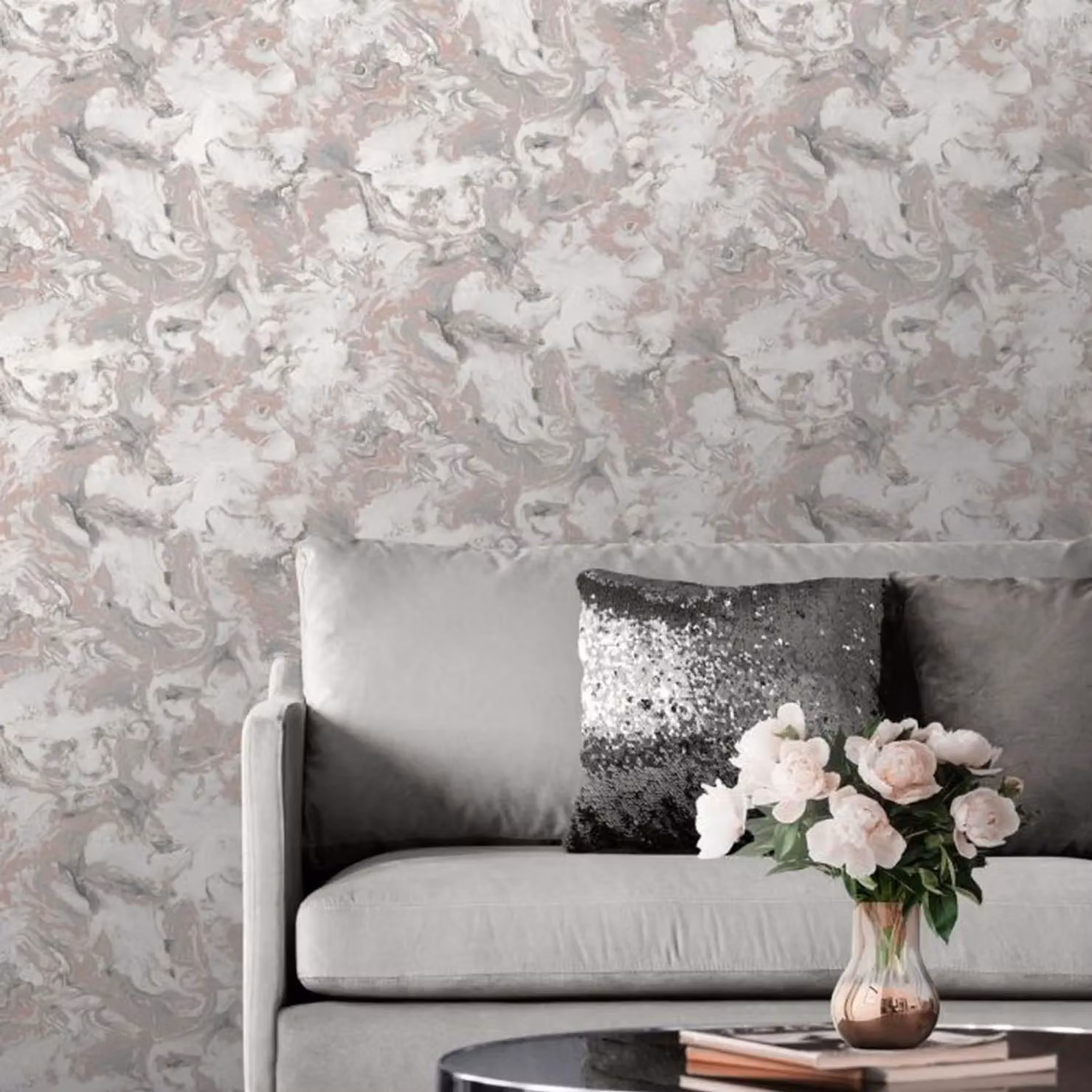Muriva Elixir Abstract Marble Wallpaper in Grey Matt Finish – 1