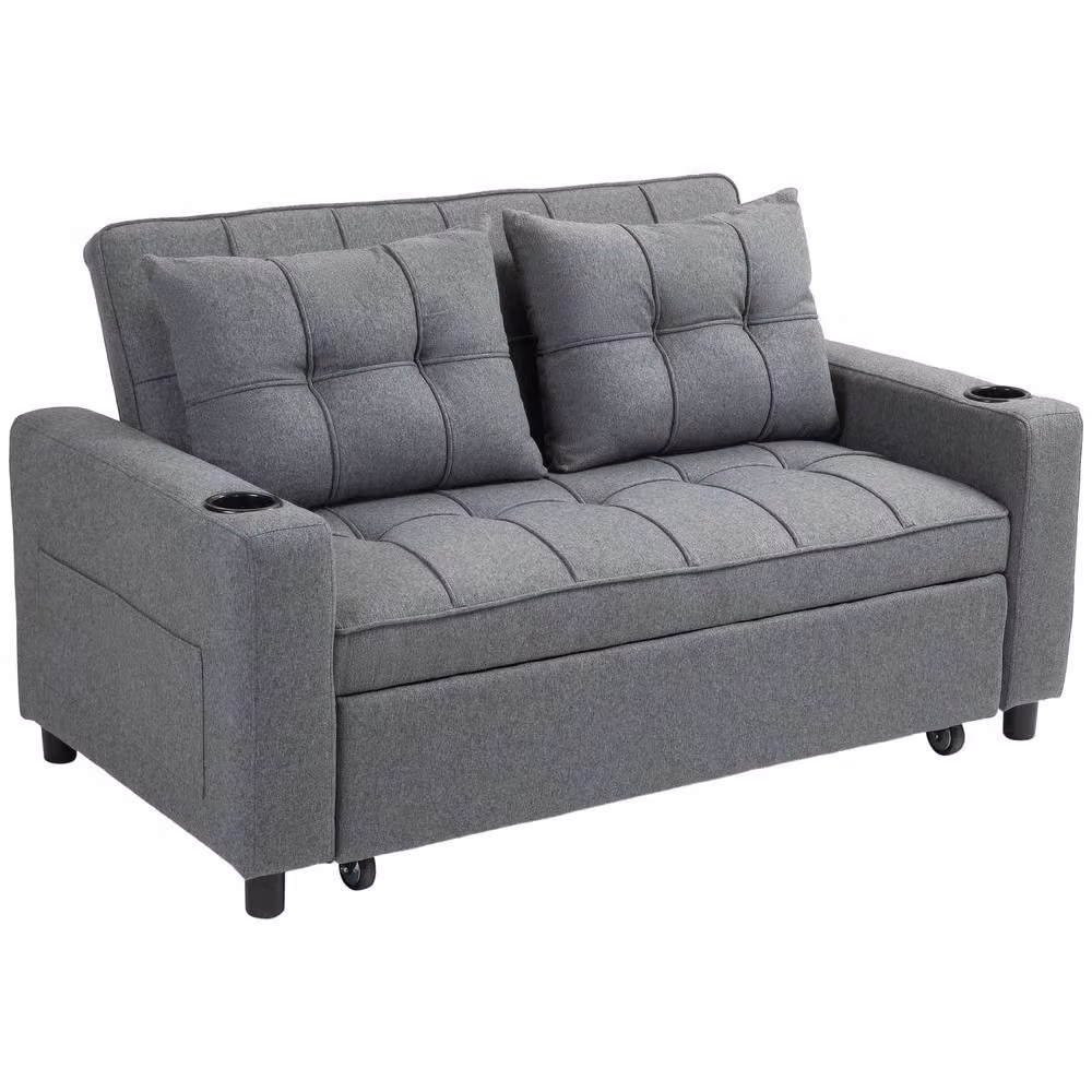 Wyld Haus Rireel Diha 2 Seater Pull Out Sofa Bed in Charcoal Grey with Cup Holders, W/D/H: 157 x 91 x 91 cm – 2