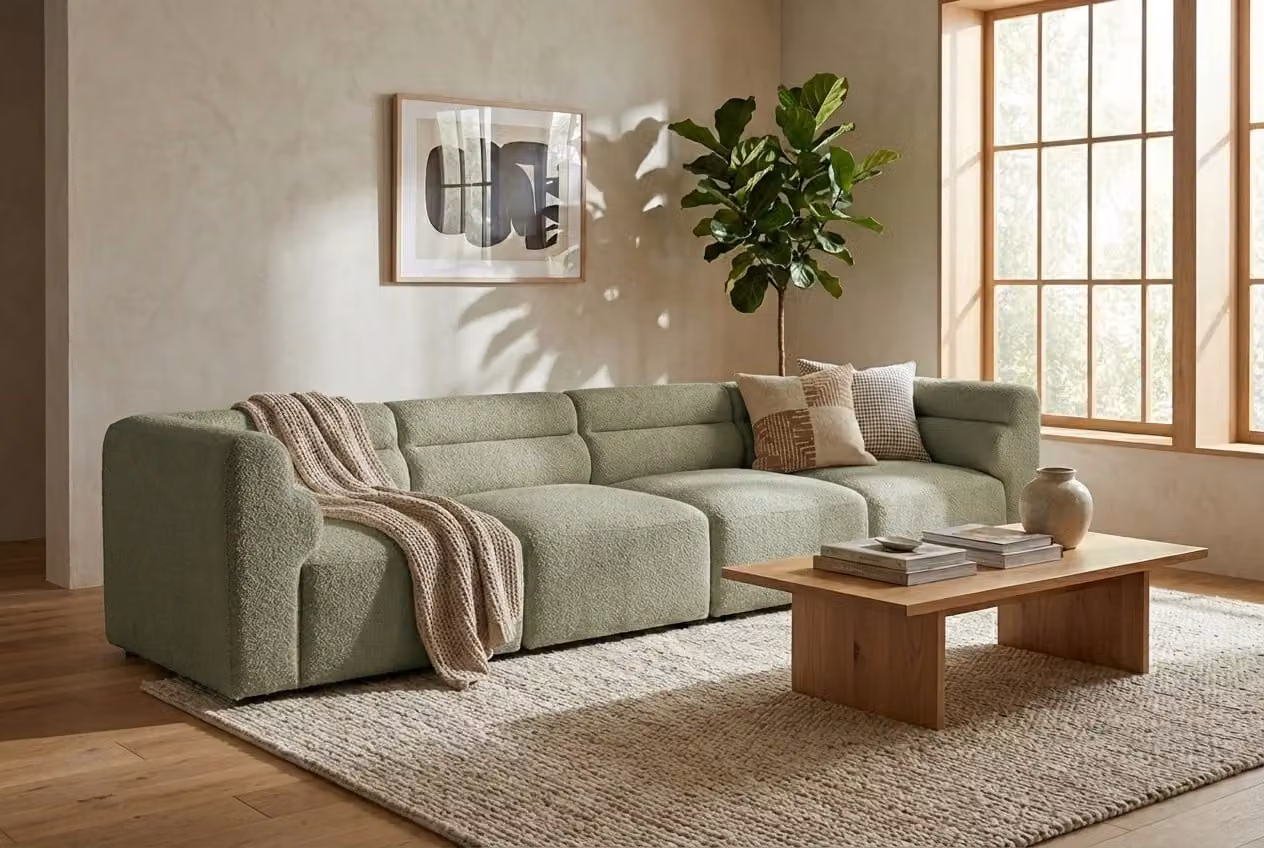 Araco Atelier Atlas 3 Seater Upholstered Sofa in Beige or Green