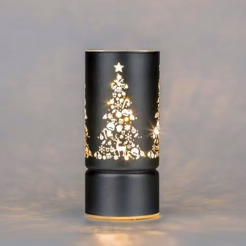 Shatchi Grey and Gold Etched Glass Christmas Vase Table Lamp with LED Fairy Lights, Height: 17 cm