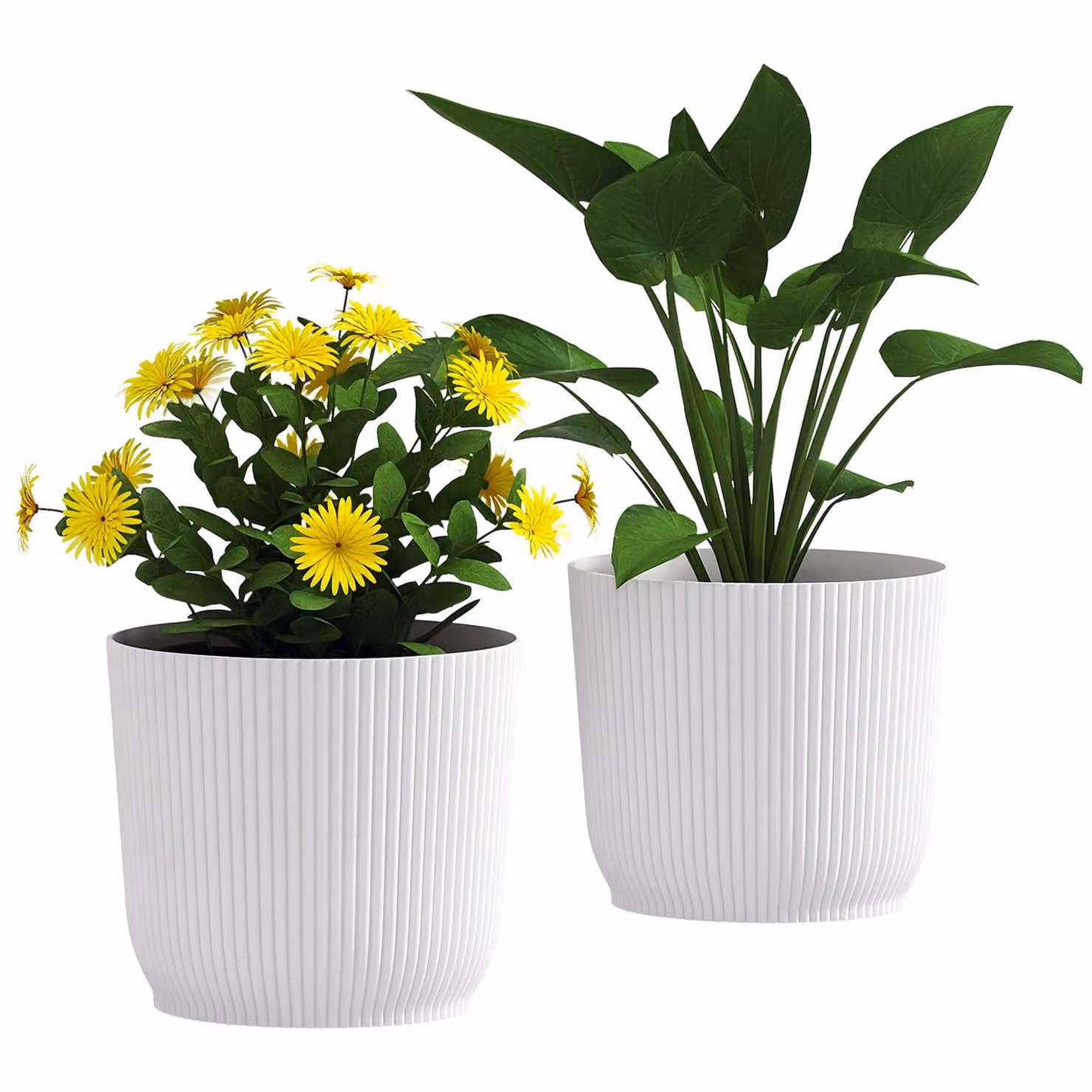 Outsunny Set of 2 White Plastic Round Plant Pots and Garden Planters, 22 cm – 2
