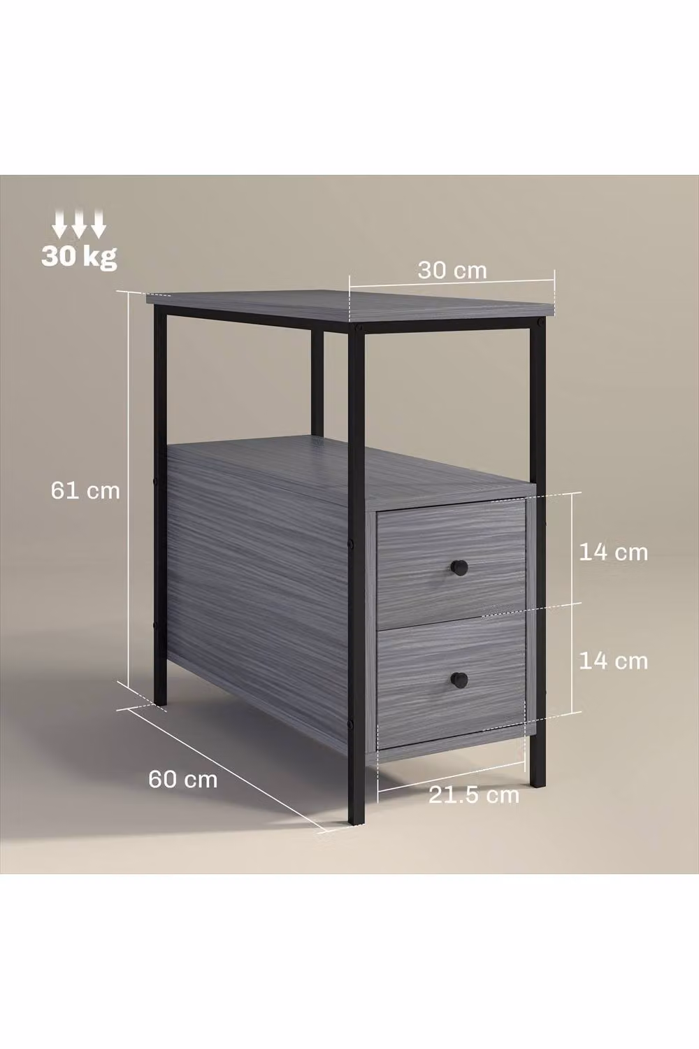 ERGOVEXA Industrial Side Table in Grey and Black, W/D/H: 60.0 x 30.0 x 61.0 cm – 2