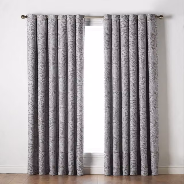 Livinluxury Fern Floral Blackout Eyelet Top Curtains, Latte, Width: 168 cm, Height: 183 cm